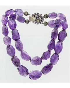 Estate Massive Faceted Amethyst Beaded Nugget Double Strand Necklace 