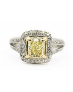 Estate White Gold Natural Fancy Yellow Diamond Ring GIA Report 1162157584