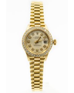 Ladies Rolex Datejust Wristwatch with Solid Gold Diamond Bezel and Dial Model Ref 6917