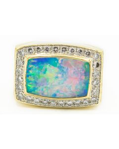 Estate Rare Australian Opal and Diamond Ring