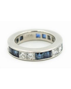 Estate Platinum Diamond and Sapphire Eternity Ring 