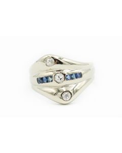 Estate White Gold Diamond and Sapphire Stackable Band 