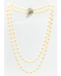 Estate Cultured Double Strand Pearl Choker with Diamond Clasp 