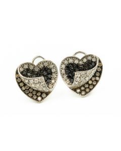 Estate White Gold and Diamond Heart Motif Earrings 