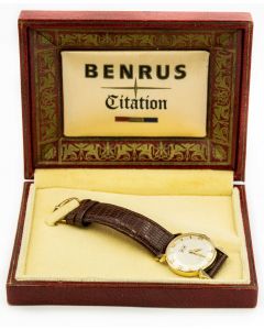 Minty 1950's 14K Yellow Gold Benrus Citation 21 Jewel Wristwatch with Box