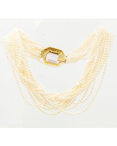 Estate Yellow Gold Diamond Kunzite and Pearl 14 Strand Necklace