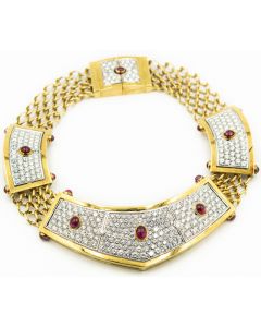 Estate Yellow Gold and Diamond Bib Necklace DC