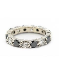 Estate White Gold and Black and Colorless Diamond Eternity Ring