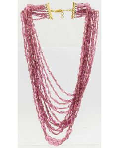 Estate Yellow Gold and Pink Tourmaline Multi Strand Necklace 