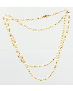 Estate Single Strand Cultured Pearl and Gold Bead Necklace 