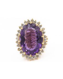 Estate Yellow Gold Diamond and Amethyst Ring