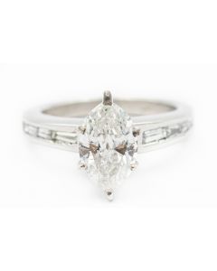 Estate Platinum and Marquise Diamond Engagement Ring