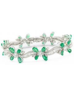 Estate Platinum Diamond and Emerald Bracelet