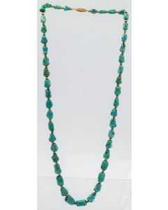 Estate Native Turquoise Nugget Necklace with Gold Spacers 