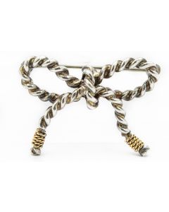 Estate Sterling Silver and Yellow Gold Rope Bow Brooch by Tiffany & Co. 