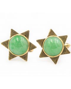 Estate Yellow Gold and Jade Six Point Star Cufflinks