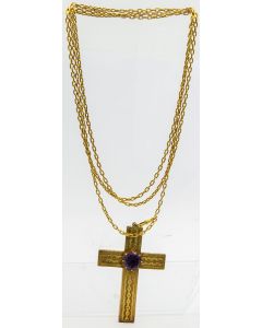 Estate French Yellow Gold Bishops Cross Necklace