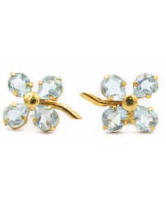 Estate Yellow Gold and Aquamarine Flower Motif Earrings