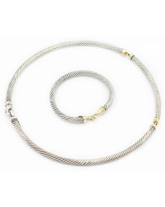 Estate Sterling Silver and Yellow Gold Buckle Cable Link Collier and Bangle Suite by David Yurman