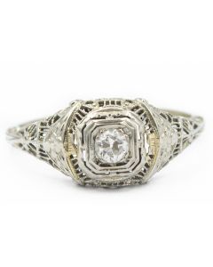 Estate Art Deco White Gold and Diamond Ring