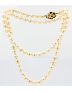 Estate Cultured Pearl Necklace with Jade Clasp