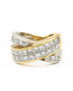 Estate Yellow and White Gold and Diamond "X" Ring