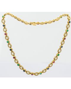 Estate Yellow Gold Diamond and Gemstone Necklace and Earrings Suite