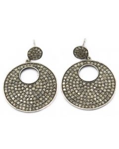 Estate Contemporary Sterling Silver and Diamond Disk Earrings
