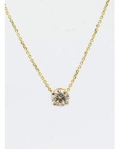 Estate Yellow Gold and Solitaire Diamond Pendant Necklace