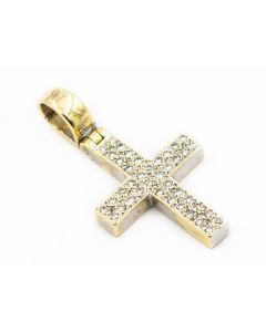 Estate Yellow Gold and Diamond Cross Pendant