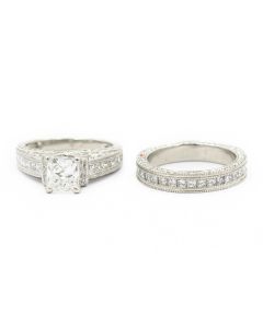 Estate White Gold and Diamond Wedding Engagement Suite GIA Report 12100858