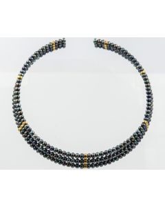 Estate Three Strand Tahitian Pearl and Gold Bead Collier