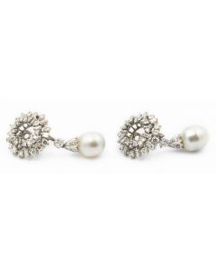 Estate Platinum Diamond and South Sea Pearl Day/Night Earrings 