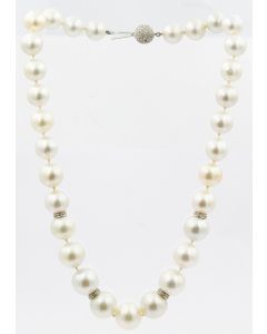 Estate White Gold Diamond and South Sea Pearl Necklace