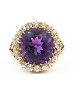 Estate Victorian Russian Yellow Gold Diamond and Amethyst Ring
