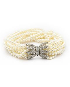 Estate Platinum Cultured Pearl and Diamond Bracelet
