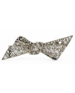 Estate Early Art Deco Platinum Diamond Bow Brooch