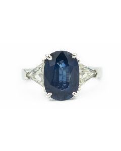 Estate Vintage Three Stone Sapphire and Diamond Ring with AGL Report 1133440