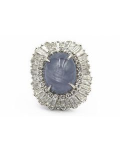 Estate Platinum Diamond and Star Sapphire Ballerina Ring