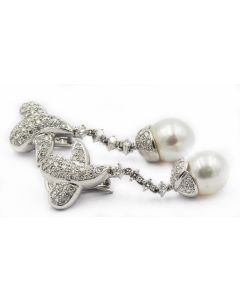 Estate White Gold Diamond and Pearl Earrings