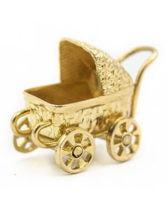 Estate Vintage Yellow Gold Movable Baby Carriage Pendant Charm
