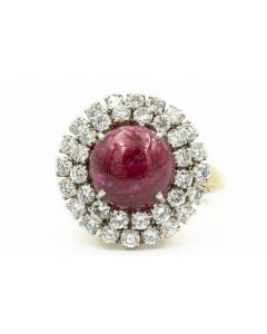 Estate Yellow Gold Diamond and Star Ruby Ring 