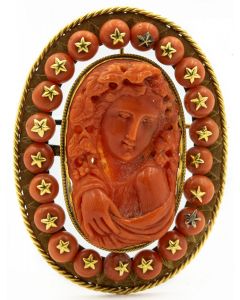 Estate Georgian Yellow Gold and Coral Cameo Brooch Invt #49/572