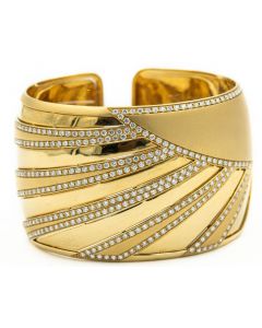 Contemporary Yellow Gold and Diamond Cuff Bracelet by Maseno Italy