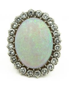 Estate Platinum Gold Diamond and Australian Opal Ring