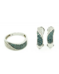 Estate White Gold and Fancy Colored Diamond Ring and Earrings Suite
