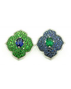 Estate White Gold Diamond, Emerald and Sapphire Pasha Collection Earrings by Piranesi