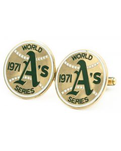 Rare 1971 Oakland A's World Series 10K Gold Enamel Cufflinks