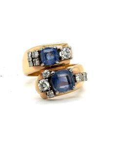 Estate Diamond and Sapphire Bypass Ring 