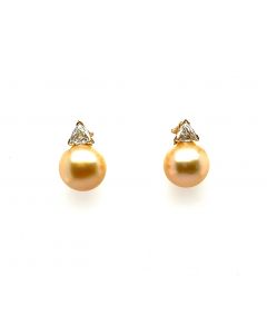 Estate Yellow Gold South Sea Gold Pearl and Diamond Earrings